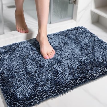 Yimobra Large Bathroom Rug Non Slip 36x24 Inch Extra Thick Soft Absorbent Chenille Bath Mat Machine Washable Bath Rugs for Bathroom Floor Tub and Shower Home Decor Accessories Light Blue