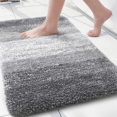 Arotive Microfiber Bathroom Rugs Shaggy Soft and Absorbent Bath Rug NonSlip Thick Plush Machine Washable Dry Bath Mats for Bathroom Tub and Shower 24x16 Grey Rectangular
