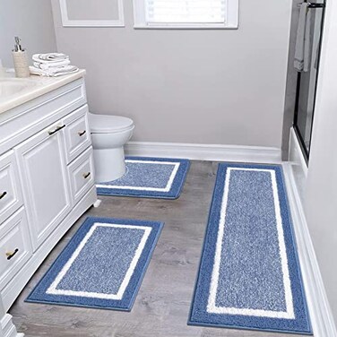 Pauwer 3 Pieces Bathroom Rugs Sets Ultra Soft NonSlip Mats Microfiber Absorbent Bath Rugs with UShaped Toilet Rug for Bath Floor Tub Shower Blue