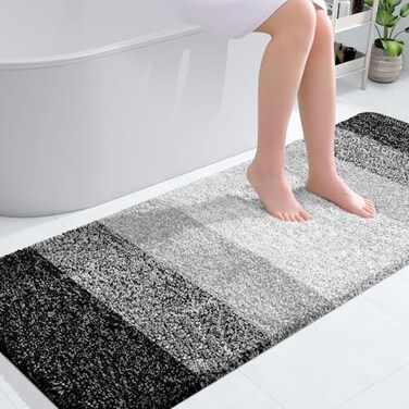 OLANLY Bathroom Runner Rugs Mat 59x24 Extra Soft Absorbent Microfiber Bath Rugs Rubber Backing Quick Dry Washable Long Bath Mats for Bathroom Floor Tub and Shower Home Decor Accessories Black