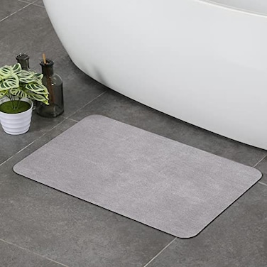 Stiio Bath Mat for Bathroom Flat Bath Rug Super Absorbent Quick Dry Non Slip Thin Bathroom Mats Fit Under Door Easy Clean Washable Shower Mat Carpet for Kitchen Bathtub Sink Grey 15x23 inches
