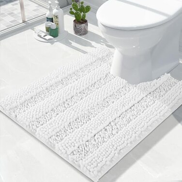 Yimobra Toilet Rugs U Shaped Washable 24 x 20 Non Slip and Super Absorbent Toilet Mat Quick Dry Ultra Luxury Microfiber Chenille Plush Fluffy Contour Bath Rugs for Toilet Base White