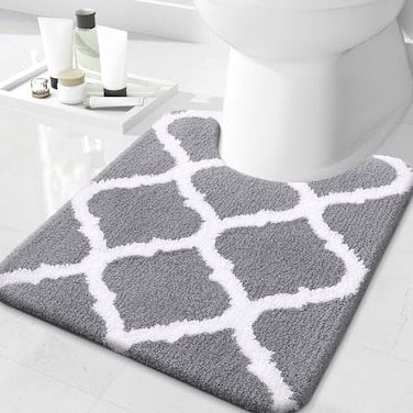 OLANLY UShaped Bathroom Rug 24x20 Soft Absorbent Microfiber NonSlip Plush Shaggy Mat Machine Washable Contour Bath Rugs for Toilet Base Grey