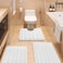ACCUMTEK Striped White Bathroom Rug Set 3 Pieces Ultra Soft Non Slip Chenille Toilet Mat Absorbent Plush Shaggy Bath Mats for Bathroom Bedroom Kitchen Ivory