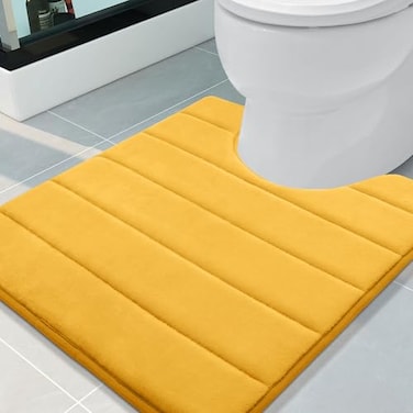 Buganda Memory Foam UShaped Contour Toilet Rugs Non Slip Absorbent Thick Soft Washable Bathroom Mat Floor Carpet Bath Rugs Mat for Toilet Base 24 x 20 Yellow