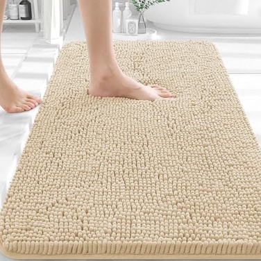 OLANLY Bathroom Rugs 30x20 Extra Soft Absorbent Chenille Bath Rugs Rubber Backing Quick Dry Machine Washable Bath Mats for Bathroom Floor Tub and Shower Home Decor Accessories Beige