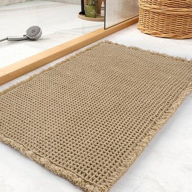 tchdio Waffle Bath Mat Rug Super Absorbent Non Slip Bath Mats for Bathroom Mat Ultra Soft Bathmat Machine Washable Bathroom Rugs with Tassels Bath Rugs Beside Tub 18 x 30
