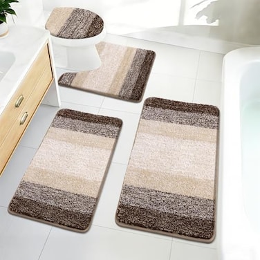 Bsmathom Bathroom Rugs Sets 4 Piece with Toilet Cover Absorbent Microfiber Bath Mats for BathroomNon Slip Bath Mat Washable with UShaped Contour Toilet Mat for for Bathtub Shower