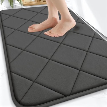 OLANLY Memory Foam Bath Mat 30x20 Ultra Soft and Absorbent Bathroom Rugs Machine Washable Comfortable Bath Carpet for Bathroom Floor Tub and Shower Black