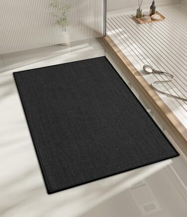 chakme Bathroom Rugs Mat 24x17 Ultra Thin Non Slip Bath Mat Small Quick Dry Absorbent Bath Mat for Bathroom Floor Black 24x17