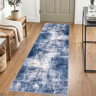 IOHOUZE Abstract Runner Rug 2x6 Ft Washable Runners for Hallways Non Slip Kitchen Runner Printed Faux Wool Entryway Runner Indoor Modern Abstract Floor Carpet for Hall Kitchen Bedroom NavyGrey
