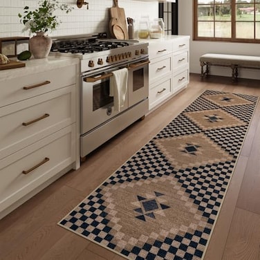 LIVEBOX Easy Jute Runner Rugs for Hallway 2x10 Non Slip Washable Rug Runner Checkered Extra Long Rugs for Hallways Ultra Thin Farmhouse Kitchen Rug for Hardwood Floor