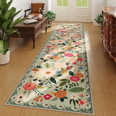 Rugcomf Runners for Hallways Kitchen Runner Rug Non Slip 2x 10 Long Washable Rugs with Rubber Backing Soft Floral Carpet Runner for Hallways Kitchen Laundry Bedroom BathroomGreen