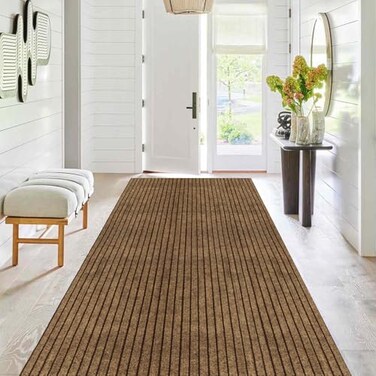 PENFHF Runner Rug 2 ft x6 ft OutdoorIndoor Rug with Rubber Backing Non Slip for Hallway Kitchen Patio Laundry RV Entryway Garage Bathroom Area Rug Carpet Brown Stripes Customizable
