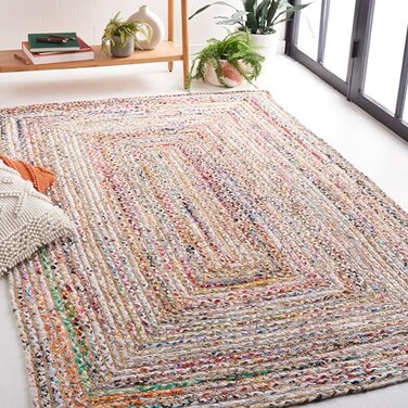 SAFAVIEH Area Rug 4x6 Cape Cod Collection Beige Multi Handmade Jute Cotton Woven Braided Design CAP202B