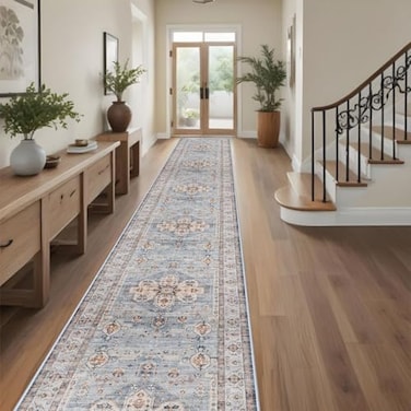 TOPRUUG Washable Hallway Runner Rug 3x20 Non Slip Runner Rugs with Rubber Backing Soft Kitchen Rug Farmhouse Distressed Carpet Runner for Living Room Bedroom Bathroom Blue 3X20