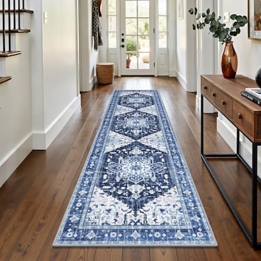 Yamaziot Washable Runner Rug 2x8 NonSlip Boho Vintage Hallway Rug Runner with Rubber Backing Stain Resistant Low Pile Faux Wool Distressed Carpet Runner for Bedroom Kitchen Laundry Entrance