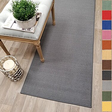 Kapaqua Custom Size Grey Solid Plain Rubber Backed NonSlip Hallway Stair Runner Rug Carpet 22 inch Wide Choose Your Length 22in X 3ft