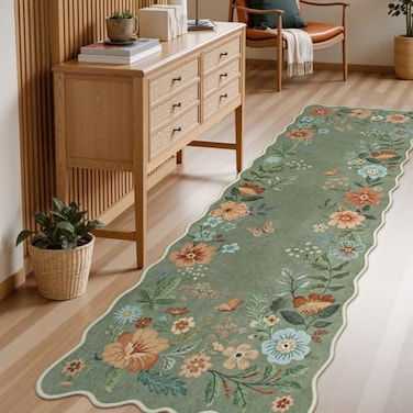 Lahome Floral Washable Runner Rug 26x8 Soft Hallway Runner Rug Non Slip Boho UltraThin Kitchen Runners for Hallways with Rubber Backing Carpet for Laundry Bedroom Flore Green