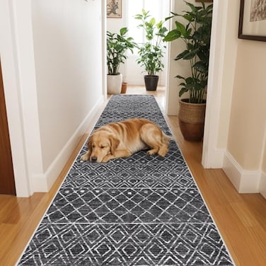 BYYVOO Rug Runners 2x6 Washable Hallway Runner Rug Moroccan Non Slip Kitchen Runner Low Pile Soft Indoor Floor Mat Front Door for Bedroom Entryway Laundry 2x6 Black