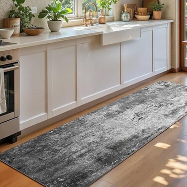 Ompaa 2x6 Black Rug Runners for Hallways Kitchen Runner Rug Non Slip Washable Black Long Runner Rugs with Rubber Backing Soft Abstract Carpet Runner for Bedroom Kitchen Bathroom Entryway