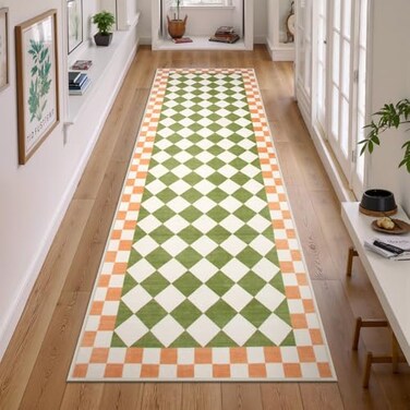 Morebes Checkered Kitchen Runners Rug 2x7 Washable UltraThin Hallway Runner Rug Checkerboard Soft Low Pile Indoor Floor Carpet for Entryway Nursery Bathroom Bedroom Green