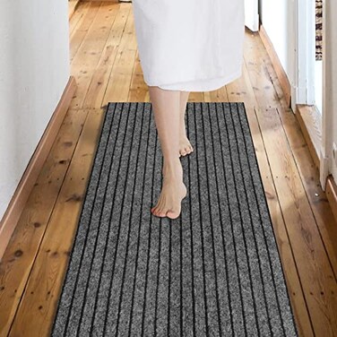 Weidear Custom Size Backed NonSlip Area Rugs Runner Easy Clean Waterproof Runner Rugs for Hallway Entryway Kitchen Laundry 2FT x 6FT Gray Stripe