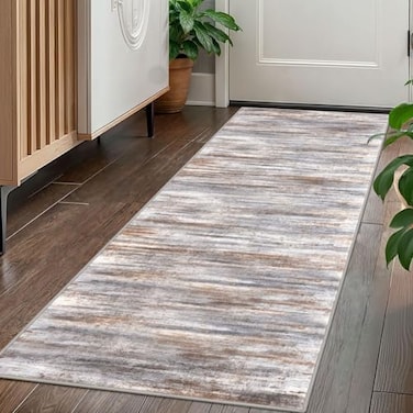 KOZYFLY Kitchen Runner Rug for Hallway NonSlip Modern Abstract Runner Rug 2x5 Grey Brown Washable Carpet Runner Laundry Room Mat with Soft Low Pile for Entryway Bathroom Bedroom Kitchen