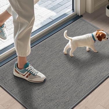 LEKEEPGO Door Mat 17x29 Non Slip Door Mat Indoor Entrance Rubber Backing Front Indoor Door mats Washable Absorbent LowProfile Entryway Entry Resist Dirt Inside Door Mats Light Grey
