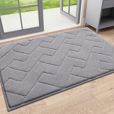 OLANLY Indoor Door Mat 32x20 Dirt Resistant and Absorbent Sturdy NonSlip Rubber Backing Easy to Clean Washable LowProfile Doormat for Entryway Medium Gray