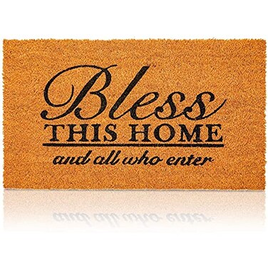 Juvale Bless This Home and All Who Enter Door Mat Welcome Coco Coir Door Mat for Front Entrance 17x30in