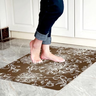 Cosilyt Smart Water Barrier Tech 01 Premium Ultra Thin Door Mat Stays Waterproof Until Pressed Proven MultiYear Durability Low Profile Washable Non Slip Kitchen Mat 2435 Baroque Brown