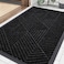 Smiry Front Door Mat Outside Entrance Heavy Duty Sturdy Natural Rubber Doormat Trap Dirt and Moisture Easy Clean Low Profile Mats for Indoor Outdoor Entry Irregular Triangle 295x17 Black
