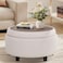 COLAMY Fabric Round Storage Ottoman with Reversible Tray Lid MultiFunctional Footrest Hidden Storage Sturdy Stylish Small Coffee Table for Living Room Bedroom or EntrywayBeige