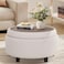 COLAMY Fabric Round Storage Ottoman with Reversible Tray Lid MultiFunctional Footrest Hidden Storage Sturdy Stylish Small Coffee Table for Living Room Bedroom or EntrywayBeige