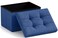 Ornavo Home Small Storage Ottoman Foldable Collapsible Rectangle Linen Ottoman Foot Rest Stool Seat for Living Room Bedroom Home Office Dorm 12 x 16 x 12 Navy Blue