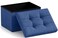 Ornavo Home Small Storage Ottoman Foldable Collapsible Rectangle Linen Ottoman Foot Rest Stool Seat for Living Room Bedroom Home Office Dorm 12 x 16 x 12 Navy Blue