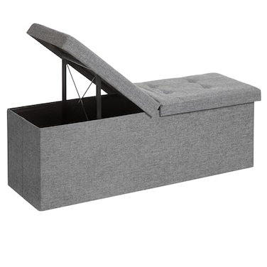 SONGMICS MAZIE Collection 43 Inches Storage Ottoman Foldable Storage Bench with Flipping Lid 660 lb Load Capacity for Entryway Living Room Bedroom Light Gray ULSF71G