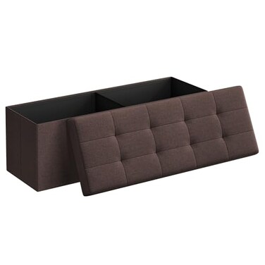 SONGMICS MAZIE Collection 43 Inches Folding Storage Ottoman Bench Ottoman Foot Rest End of Bed Bench Storage Chest Load 660 lb for Living Room Bedroom Entryway Brown ULSF77BR