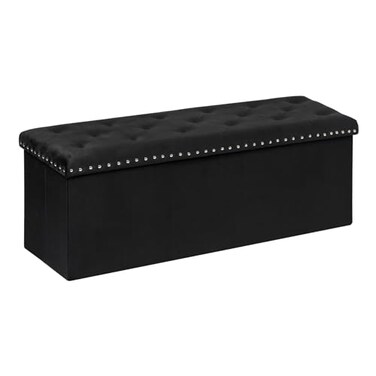 PINPLUS Black Storage Ottoman Bench for Bedroom Folding Velvet Chest with Benches Foot Rest Stool Large Long Shoes Chest for Bedroom Living Room 433x157x157