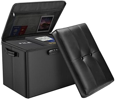 DocSafe Storage Ottoman with LockFireproof Folding Ottoman Foot Rest Stool Storage Chest with Storage Safe for Important DocumentsWaterproof 17 Inches Short Ottoman Foot Stool with HandlesBlack