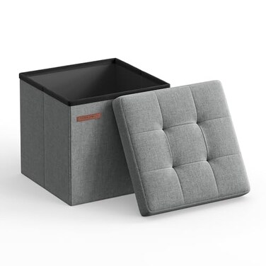 SONGMICS Storage Ottoman Foldable Small Ottoman Foot Rest 118 Inches Foot Stool Cube Ottoman with Storage Load up to 286 lb for Living Room Bedroom Dorm Light Gray ULSF028G02