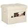 BelugaHelper Storage Ottoman Foot Rest Stool Folding Leather Footstool Bench with Thicker Foam Padded Seat Short Foot Stool Ottoman with Storage for Living Room Bedroom 350 lbs 17x13x13in Beige