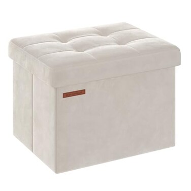 SONGMICS Storage Ottoman Foldable Small Ottoman Foot Rest 122 x 161 Inches Foot Stool OAD up to 286 lb for Living Room Bedroom Dorm Cream White ULSF200W01