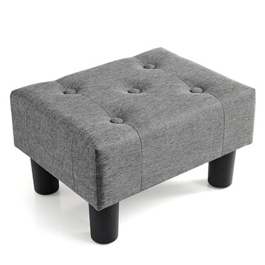 Poofzy Small Foot Stool Ottoman Linen Ottoman Foot Rest with Legs Rectangle Foot Rest for Couch Footstools and Ottomans Small for Living Room and Entryway Gray