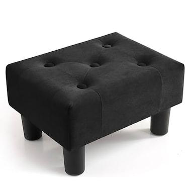 Poofzy Small Foot Stool Ottoman Velvet Ottoman Foot Rest with Legs Rectangle Foot Rest for Couch Footstools and Ottomans Small for Living Room and Entryway Black