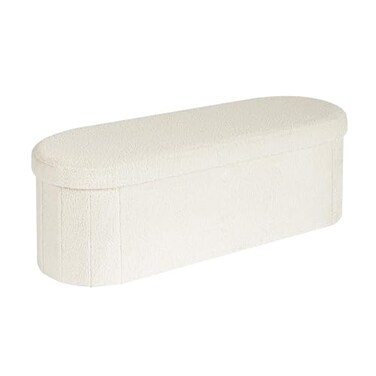 PINPLUS Storage Ottoman Bench Tufted Oval Ottomans Bench Foot Rest Chest Box Velvet Bench with Storage 43x15x15 White