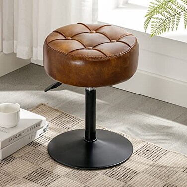 LUE BONA Adjustable Vanity Stool 360Swivel Vanity Chair for Makeup Room Brown Stool Chair for Vanity Small Faux Leather Vanity Stools for Bathroom Living Room