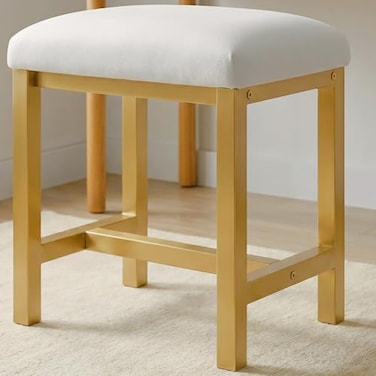 KAI-ROAD KAIROAD Small Vanity Stool Cute Vanity Stools with Cushion White Gold Makeup Vanity Chair for Small Spaces Living Room Bedroom Bathroom Entryway Ottoman Foot Rest for Couch Sillas Modern