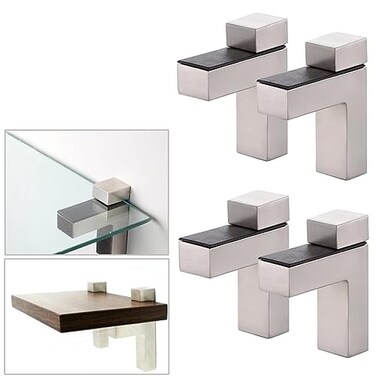 AWEN 4pcs Solid Metal Adjustable WoodGlass Shelf Bracket Wall Mount Shelf Holders328mm Thick Adjustable Shelf Bracket 25lbs LoadBrushed Nickel